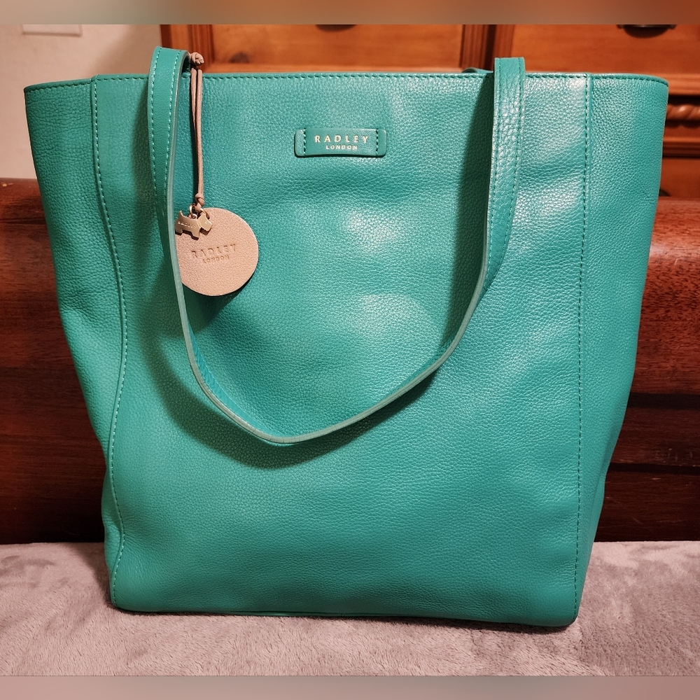 Radley London Teal Green Leather Tote Bag w/ Scottie Dog Charm